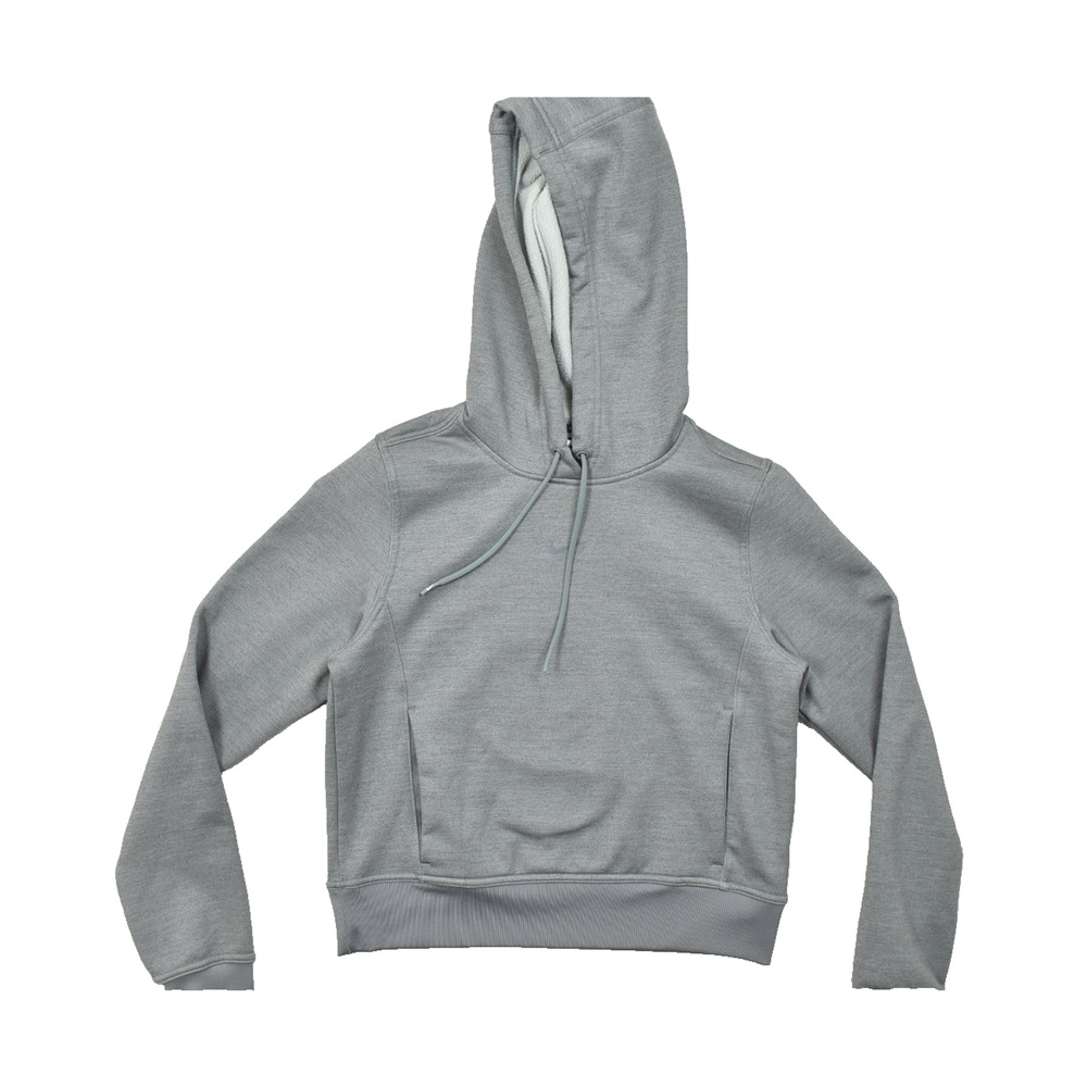 Nike Therma-FIT Women XS Gray Fleece Pullover Hoodie Crop Thumbhole Tech Sweater